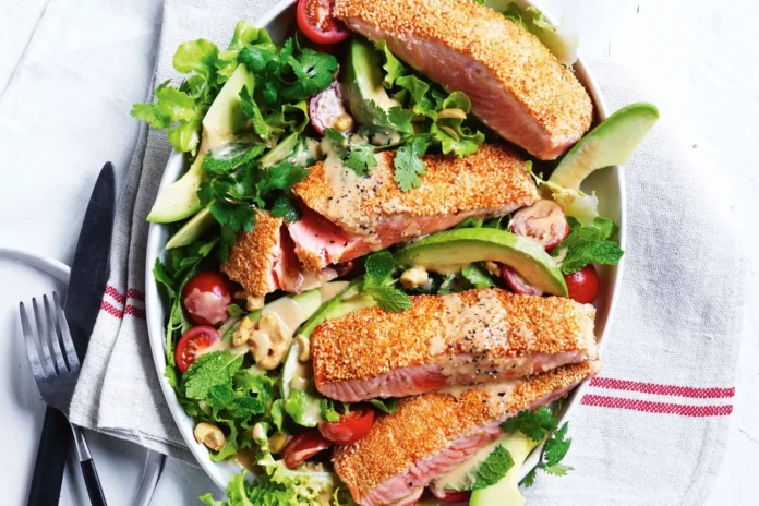 asian inspired salmon salad with sesame dressing recipe